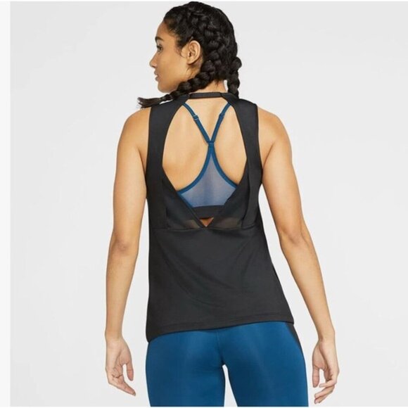 Nike Pro Essential Swoosh Dri Fit Open Back High Neck Workout Tank Top - Picture 3 of 11
